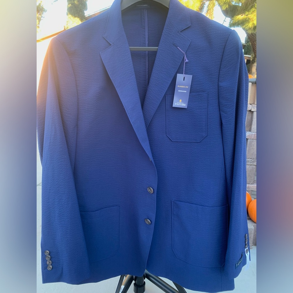 NWT Men’s Stafford Classic fit Textured Navy blue Sport Coat Blazer size 44 REG